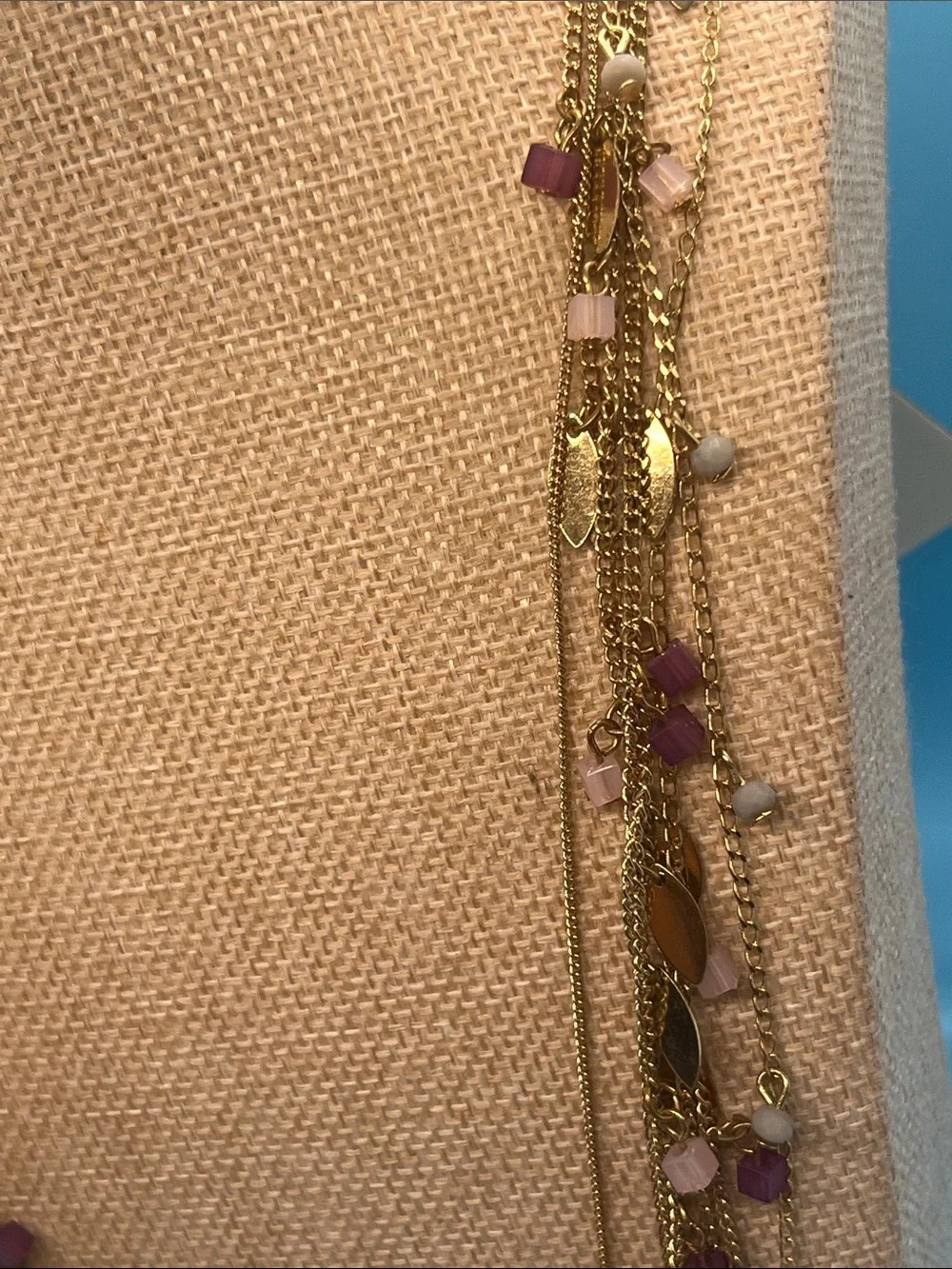 #0020.  Erica Lyons Gold Multi-Strand Necklace with Pink and Purple Accents